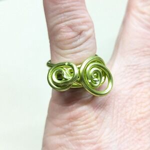 Handmade Boutique Wire Wrapped Ring Size 6.5 Lime Green Double Spiral Boho Pinky